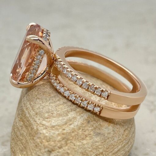 Oval Cut Morganite Ring Half Eternity Double Shank Rose Gold LS6189