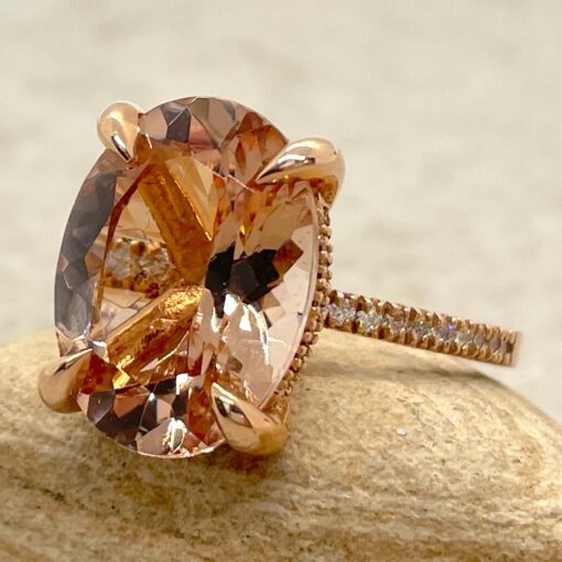 Oval Solitaire Morganite Engagement Ring Fang Prongs Rose Gold LS5091