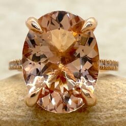Oval Solitaire Morganite Engagement Ring Hidden Halo Rose Gold LS5091