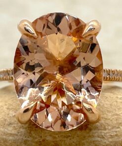 Oval Solitaire Morganite Engagement Ring Hidden Halo Rose Gold LS5091