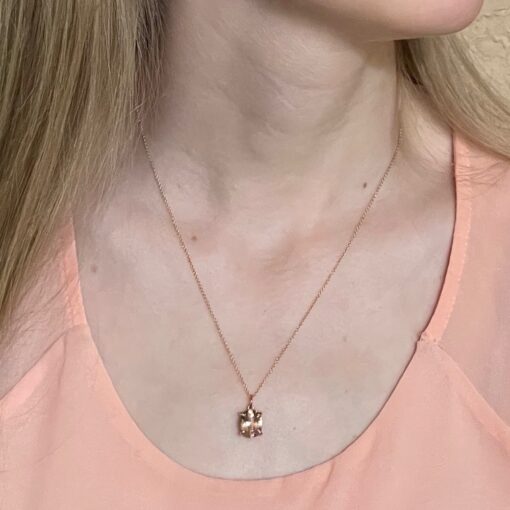 Peach Oval Cut Morganite Necklace Diamond Hidden Halo Rose Gold LS5088