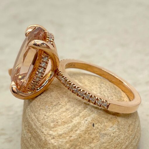 Peachy Morganite Engagement Ring Diamond Hidden Halo Rose Gold LS5091