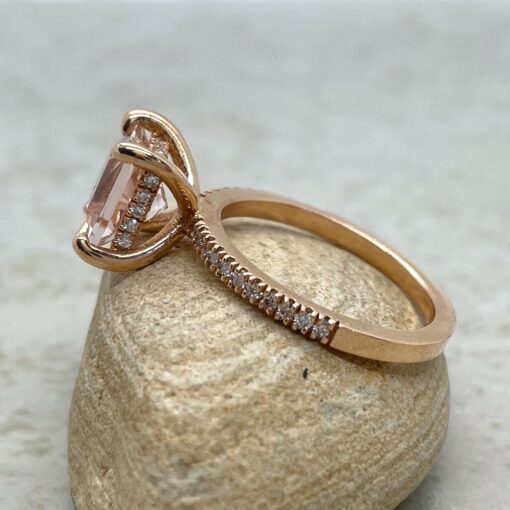 Square Morganite Engagement Ring with Diamonds 14k Rose Gold LS5830