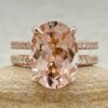 Two Shank Oval Cut Peach Pink Morganite Diamond Ring Rose Gold LS6189