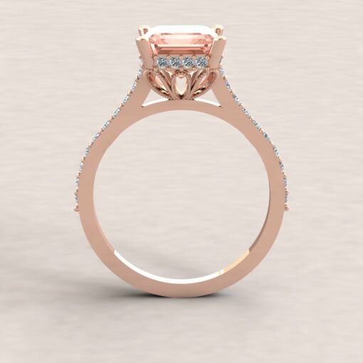 Custom Emerald Cut Morganite and Diamond Ring - Serina Collection - Image 4