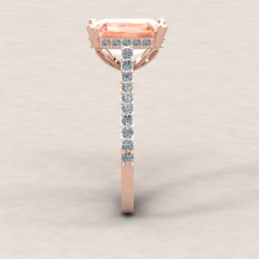 Custom Emerald Cut Morganite and Diamond Ring - Serina Collection - Image 5