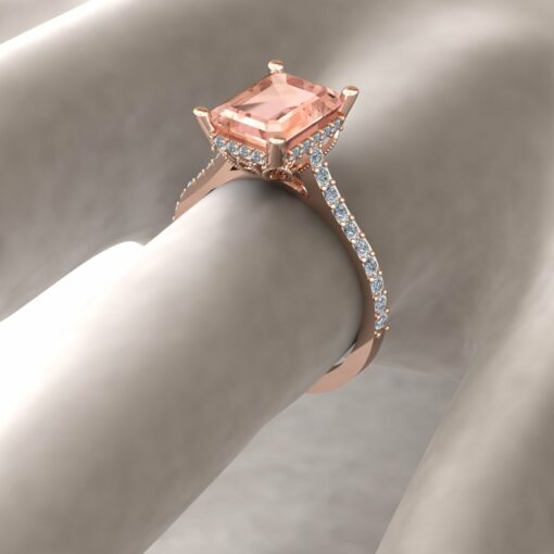 Custom Emerald Cut Morganite and Diamond Ring - Serina Collection - Image 2