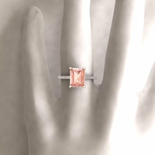 Custom Emerald Cut Morganite and Diamond Ring - Serina Collection - Image 3