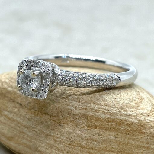 Diamond Engagement Ring Round 3mm with Side Halo 14k White Gold LS885