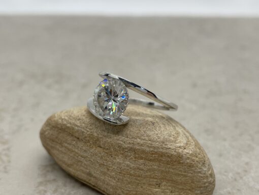 Custom tension set moissanite ring in 14k white gold - Image 3