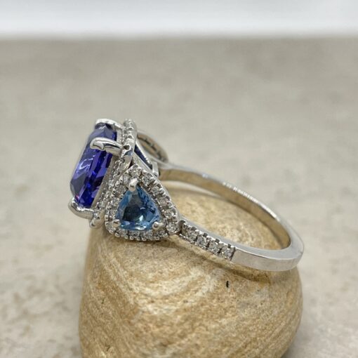 Custom Tanzanite and Aquamarine Ring and Tanzanite Studs - Image 2