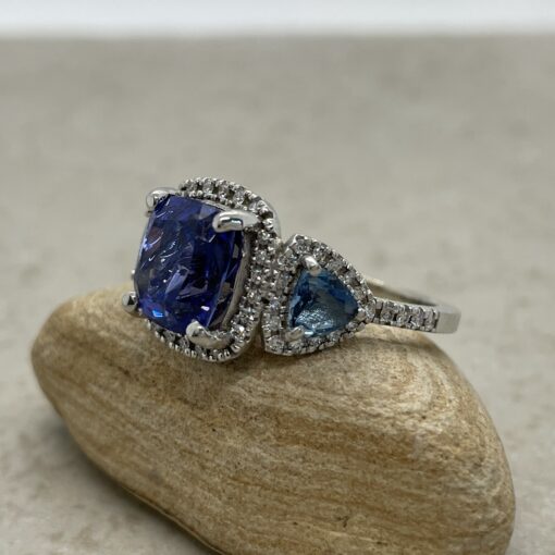 Custom Tanzanite and Aquamarine Ring and Tanzanite Studs - Image 3