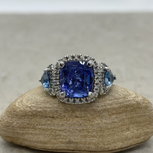 Custom Tanzanite and Aquamarine Ring and Tanzanite Studs - Image 4