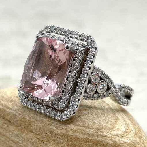 Rare Pink Morganite Engagement Ring Cushion Cut 14k White Gold LS4196