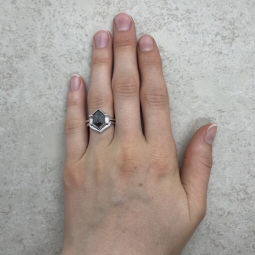 Salt and Pepper Diamond Bridal Set Hand Shot 14k White Gold LS6514