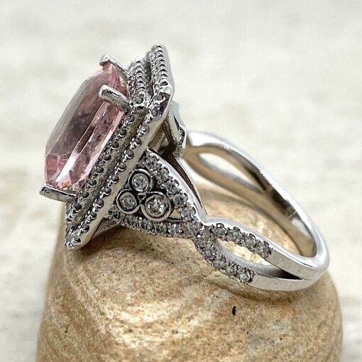 True Pink Morganite Ring with Twisted Shank in 14k White Gold LS4196
