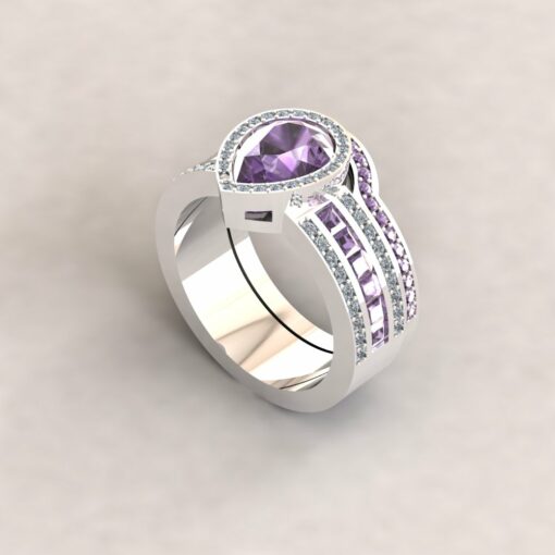 Custom Pear Cut Purple Sapphire and Diamond Bridal Set - Image 3