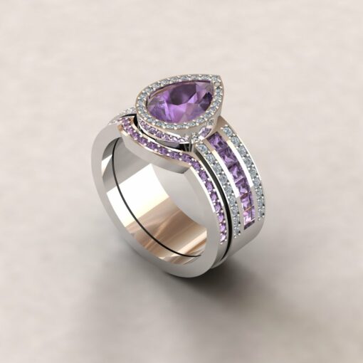 Custom Pear Cut Purple Sapphire and Diamond Bridal Set - Image 2