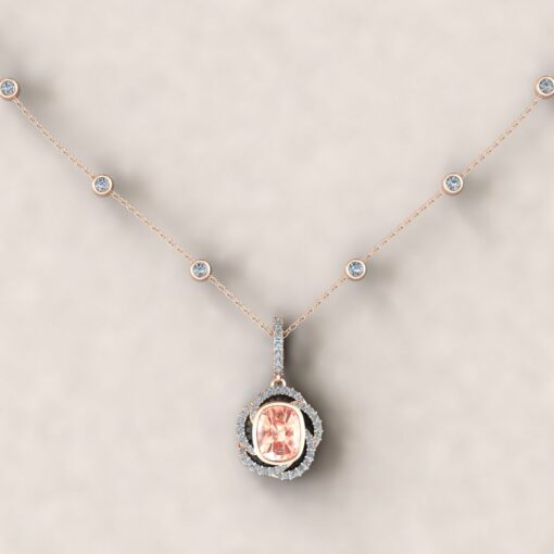 Custom Padparadscha Sapphire and Diamond Necklace - Image 6