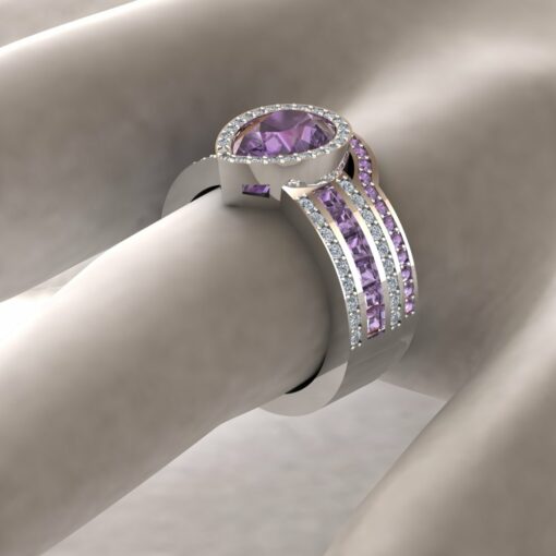 Custom Pear Cut Purple Sapphire and Diamond Bridal Set - Image 5