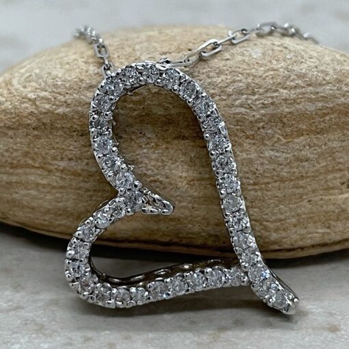 Diamond Heart Shaped Pendant with 16 Chain in 14k White Gold LS174