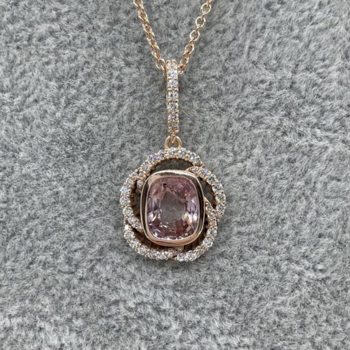 Custom Padparadscha Sapphire and Diamond Necklace - Image 2