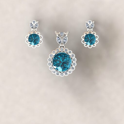 Custom London Blue Topaz and Diamond Earrings and Necklace - Image 2