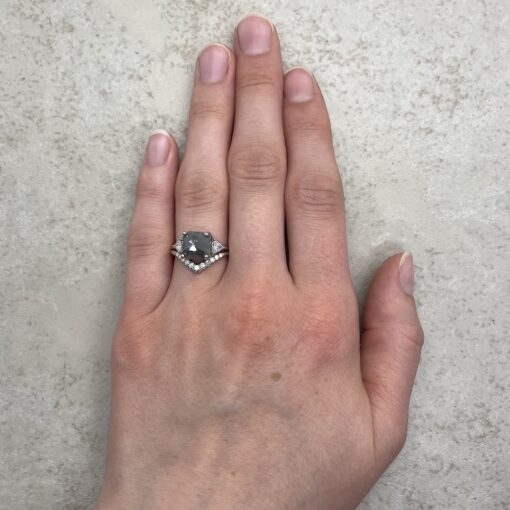 Asscher Cut Galaxy Diamond Bridal Set Hand Shot 14k White Gold LS6517