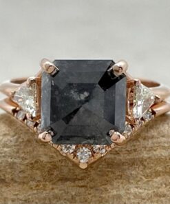 Asscher Cut Salt and Pepper Diamond Ring Bridal Set Rose Gold LS6517