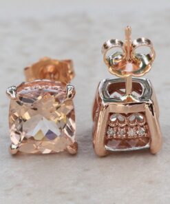 Peachy Morganite Diamond Halo Golden Heart Earrings Rose Gold LS6586