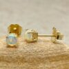 Round Cabochon Cut October Opal Birthstone Earrings Yellow Gold LS6441