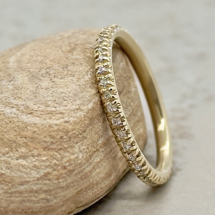 Round Lab Diamond Wedding Band Full Eternity Shank Yellow Gold LS6583