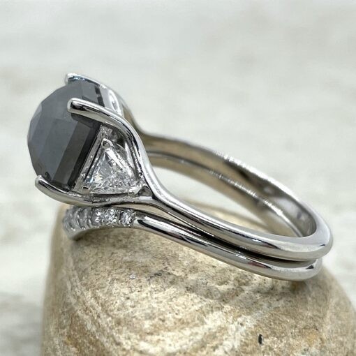 Salt and Pepper Diamond Engagement Ring Asscher Platinum LS6517