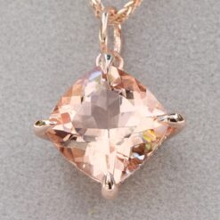 Square Cushion Peachy Pink Morganite Diamond Pendant Rose Gold LS6585