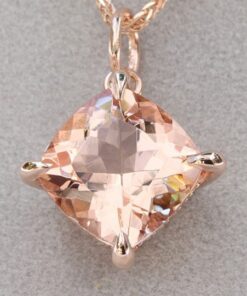 Square Cushion Peachy Pink Morganite Diamond Pendant Rose Gold LS6585