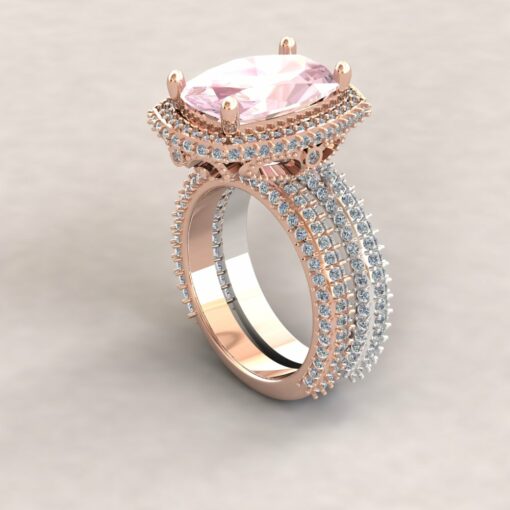 Custom Pink Morganite and Diamond Bridal Set in 14k Rose and White Gold - Image 5