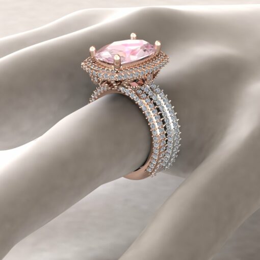 Custom Pink Morganite and Diamond Bridal Set in 14k Rose and White Gold - Image 3