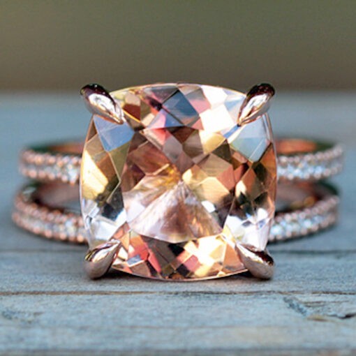 Cushion Cut Morganite Bridal Set with Diamonds 18k Rose Gold LS6593