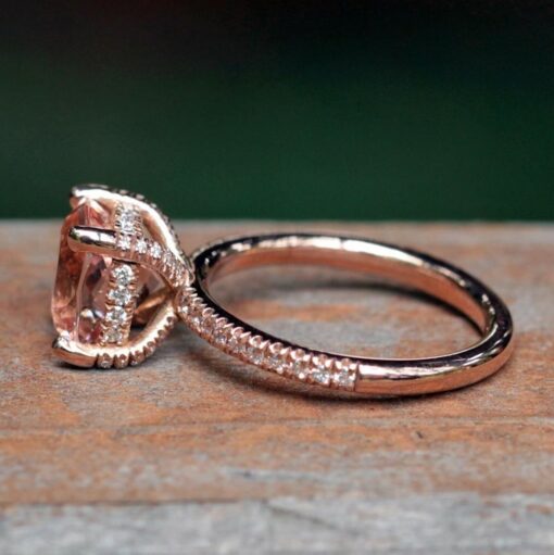Cushion Cut Morganite Ring with Diamond Prongs 18k Rose Gold LS5044