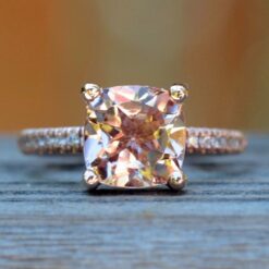 Cushion Cut Peach Morganite Diamond Engagement Ring Rose Gold LS5111