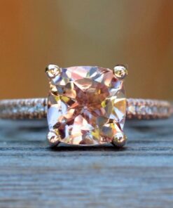 Cushion Cut Peach Morganite Diamond Engagement Ring Rose Gold LS5111
