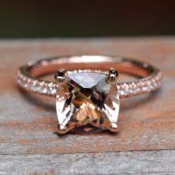 Cushion Cut Peachy Morganite Diamond Engagement Ring Rose Gold LS5044