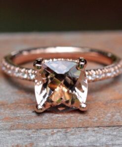 Cushion Cut Peachy Morganite Diamond Engagement Ring Rose Gold LS5044