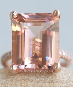 Diamond Hidden Halo Peach Morganite Engagement Ring Rose Gold LS6359