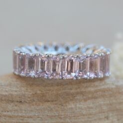 Emerald Pink Morganite Band with Petal Prongs 14k White Gold LS6169