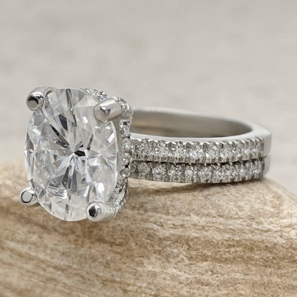 Oval Cut IGI Lab Diamond Ring Set Side Halo White Gold Platinum LS6509