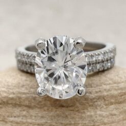 Oval Cut Lab Grown Diamond Bridal Ring Set White Gold Platinum LS6509