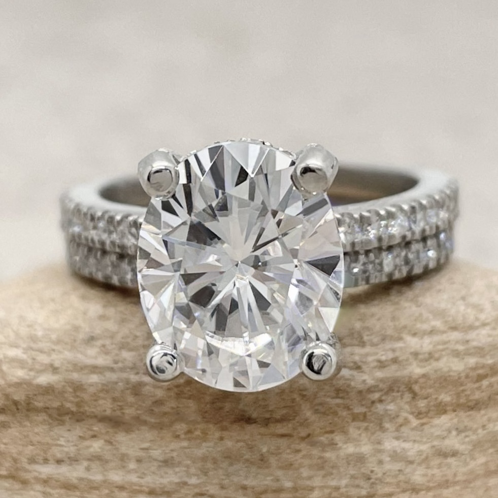 Oval Cut Lab Grown Diamond Bridal Ring Set White Gold Platinum LS6509