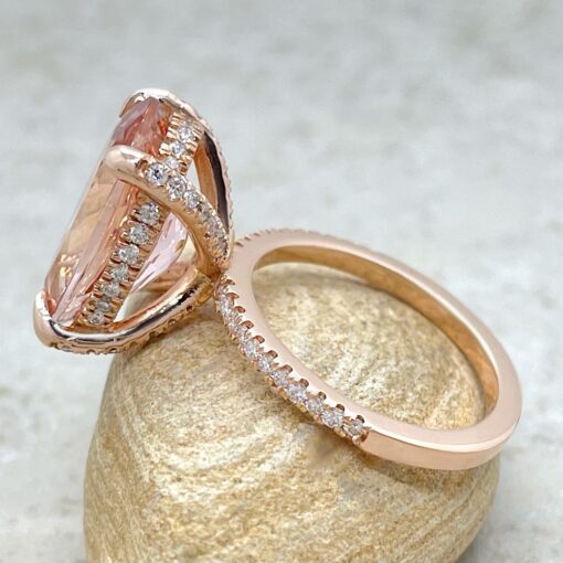 Oval Cut Morganite Engagement Ring Diamond Side Halo Rose Gold LS5116