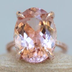 Oval Cut Peach Pink Morganite Diamond Engagement Ring Rose Gold LS6241